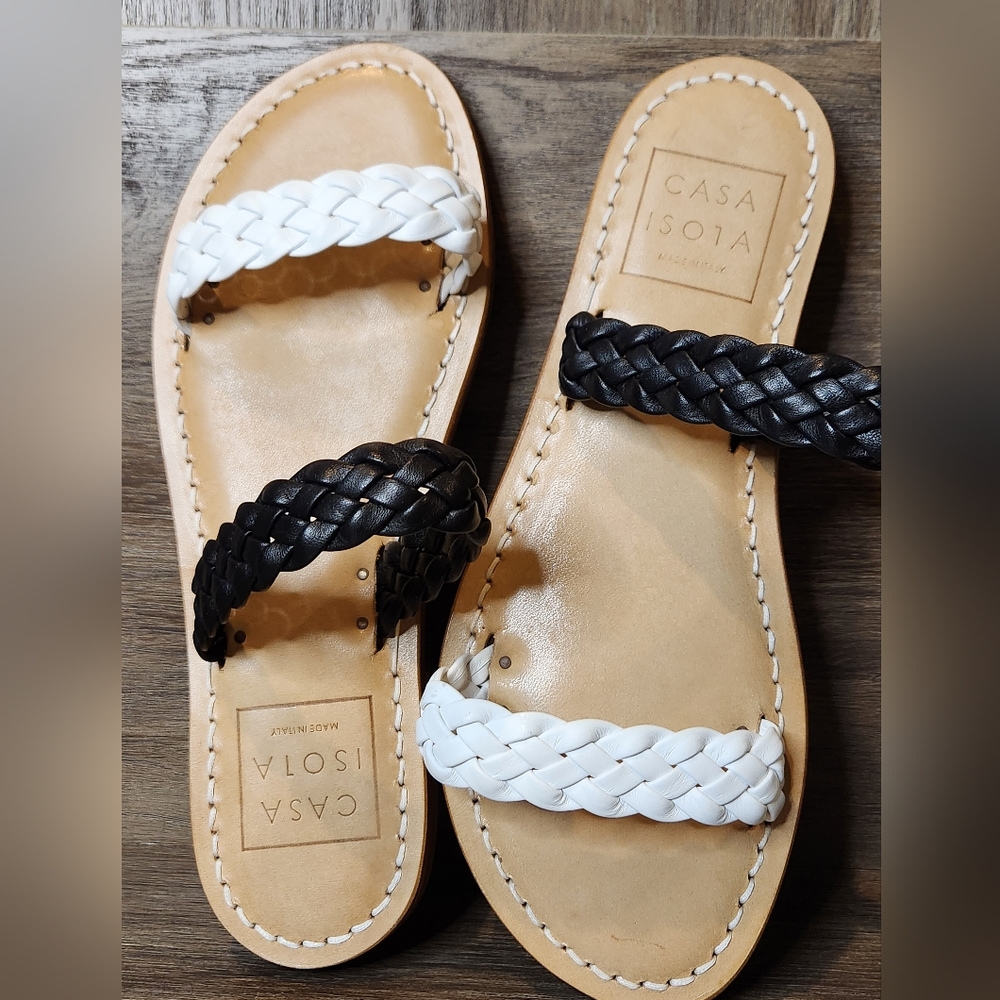 Casa Isota Capri Braided Leather Black And White Sandal US Size 6.5 /UK 37 - EUC